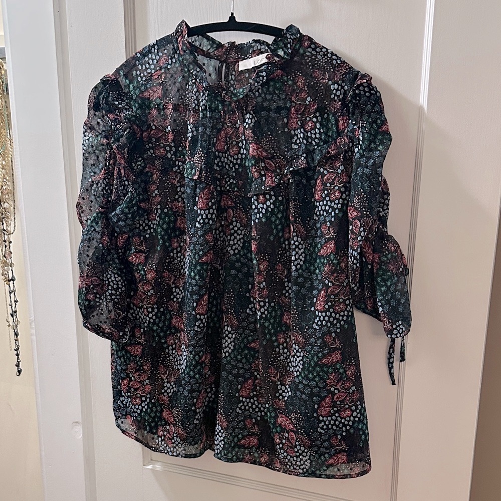 LOFT Black Floral Blouse size M